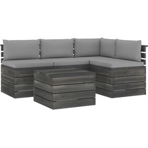 VidaXL Loungeset 5-delig met Kussens - Pallet Massief Grenenhout