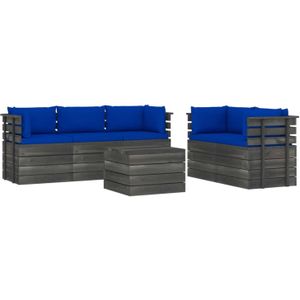 vidaXL 6-delige Loungeset met kussens pallet massief grenenhout