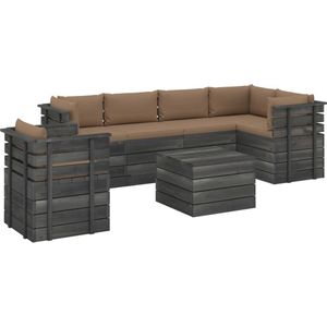 VidaXL 7-delige Loungeset met Kussens - Pallet Massief Grenenhout