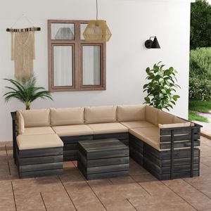 vidaXL 8-delige Loungeset pallet met kussens massief grenenhout