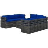 VidaXL Loungeset 9-delig met Kussens - Pallet Massief Grenenhout