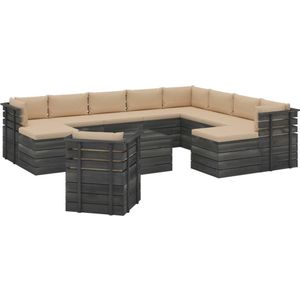 vidaXL 12-delige Loungeset pallet met kussens massief grenenhout