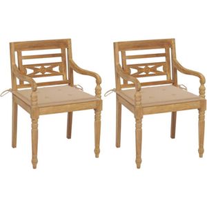 vidaXL Batavia-Stühle 2 Stk. mit Beigen Kissen Teak Massivholz