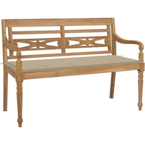 vidaXL Batavia-Gartenbank mit Beigem Kissen 120 cm Teak Massivholz
