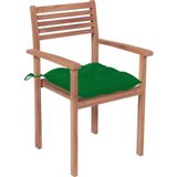 VidaXL Tuinstoelen 4 st. met Groene Kussens - Massief Teakhout