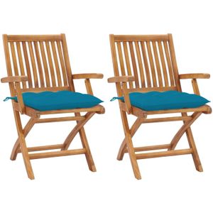 vidaXL - Tuinstoelen - Lichtblauwe Kussens - Massief Teakhout - Set van 2
