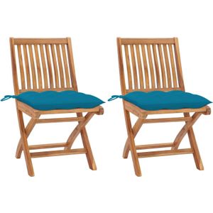 vidaXL - Tuinstoelen - Lichtblauw Kussens - Massief Teakhout - Set van 2