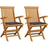 vidaXL - Tuinstoelen - 2 - st - met - antracietkleurige - kussens - massief - teakhout