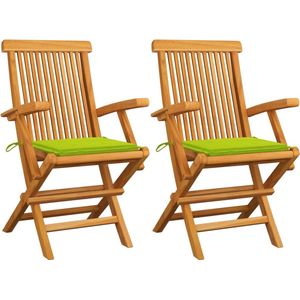 vidaXL Gartenstühle mit Hellgrünen Kissen 2 Stk. Massivholz Teak