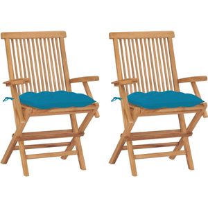 vidaXL - Tuinstoelen - Lichtblauwe Kussens - Massief Teakhout - Set van 2