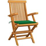 vidaXL Tuinstoelen 3 st met groene kussens massief teakhout