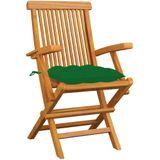 vidaXL Tuinstoelen 3 st met groene kussens massief teakhout