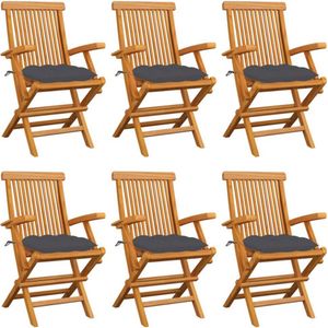 vidaXL Gartenstühle mit Anthrazit Kissen 6 Stk. Massivholz Teak