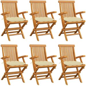 vidaXL Gartenstühle mit Cremeweißen Kissen 6 Stk. Massivholz Teak
