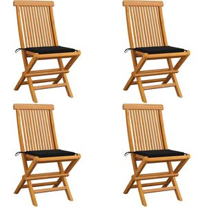 vidaXL - Tuinstoelen - 4 - st - met - zwarte - kussens - massief - teakhout