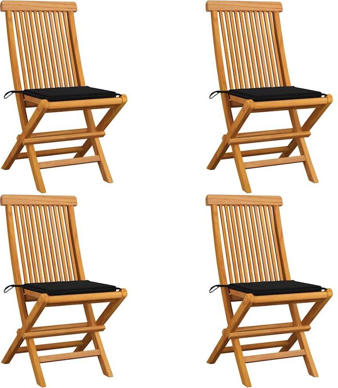 vidaXL Gartenstühle mit Schwarzen Kissen 4 Stk. Teak Massivholz
