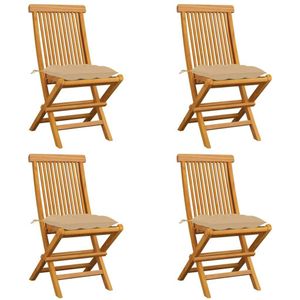vidaXL Gartenstühle mit Beige Kissen 4 Stk. Massivholz Teak