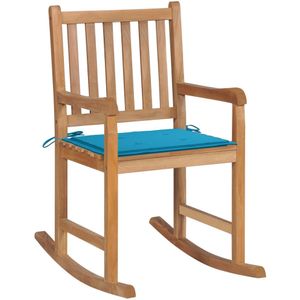 vidaXL Schaukelstuhl mit Blauem Kissen Massivholz Teak