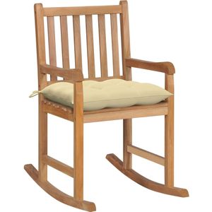 vidaXL Schaukelstuhl mit Cremeweißem Kissen Massivholz Teak