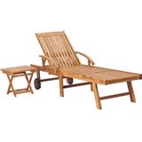 vidaXL Sonnenliege mit Tisch und Auflage Massivholz Teak