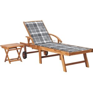 vidaXL Sonnenliege mit Tisch und Auflage Massivholz Teak