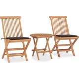 vidaXL 3-tlg. Garten-Essgruppe mit Kissen Klappbar Massivholz Teak