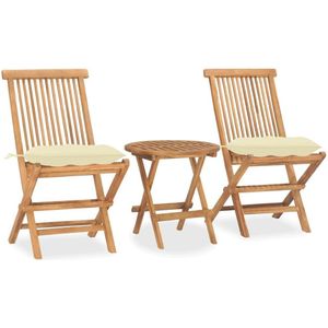 vidaXL 3-tlg. Garten-Essgruppe mit Kissen Klappbar Massivholz Teak
