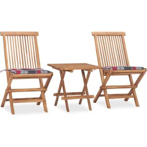 vidaXL 3-tlg. Garten-Essgruppe mit Kissen Klappbar Massivholz Teak