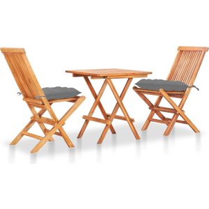 vidaXL 3-tlg. Bistro-Set mit Grauen Kissen Massivholz Teak