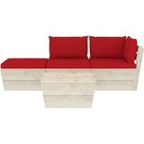 Tuinbank 3-Zits Met Kussens Pallet Vurenhout /  Rood / hoek + midden + voetensteun + Tafel