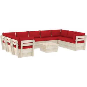 Tuinbank 3-Zits Met Kussens Pallet Vurenhout /  Rood / 4x hoek + 5x midden + Tafel