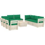 VidaXL 9-delige Loungeset met Kussens - Pallet Vurenhout