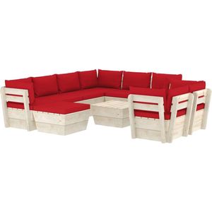 Tuinbank 4-Zits Met Kussens Pallet Vurenhout /  Rood / 5x hoek + 3x midden + Tafel + voetensteun