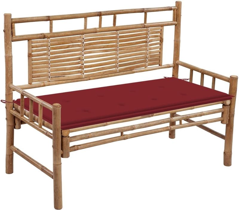 vidaXL - Tuinbank - met - kussen - 120 - cm - bamboe