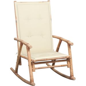 vidaXL - Schommelstoel - Bamboe - Crème Kussen - Waterdicht Polyester