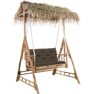 vidaXL Hollywoodschaukel mit Palmblättern und Kissen 202 cm Bambus