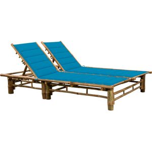 vidaXL - Ligbed - 2-persoons - met - kussens - bamboe