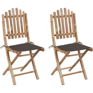 vidaXL - Tuinstoelen - 2 - st - inklapbaar - met - kussens - bamboe