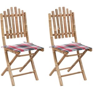 VidaXL Tuinstoelen 2 st inklapbaar met kussens - Bamboe