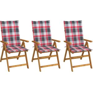 vidaXL Tuinstoelen 3 st inklapbaar met kussens massief acaciahout