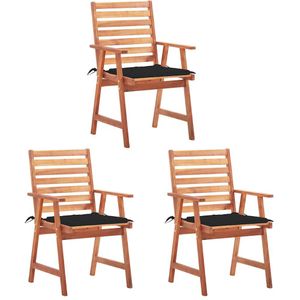 vidaXL Garten-Essstühle 3 Stk. mit Kissen Massivholz Akazie