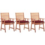 vidaXL Tuinstoelen 3 st met kussens massief acaciahout