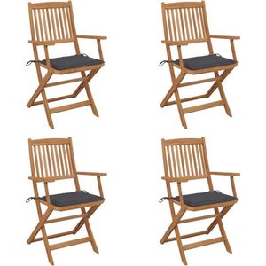 VidaXL Tuinstoelen 4 st. inklapbaar met kussens - Massief Acaciahout