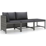 VidaXL Loungeset 3-delig met Kussens - Poly Rattan Grijs