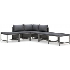 VidaXL 6-delige Loungeset met Kussens - Poly Rattan Grijs