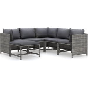 VidaXL 6-delige Loungeset met Kussens - Poly Rattan Grijs