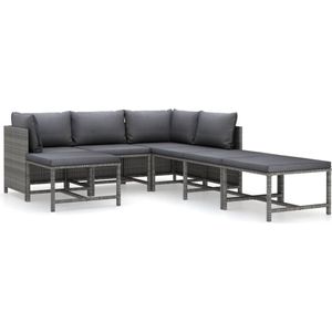 7-tlg. Garten-Lounge-Set mit Kissen Poly Rattan Grau Vidaxl