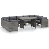 vidaXL 10-delige Loungeset met kussens poly rattan grijs