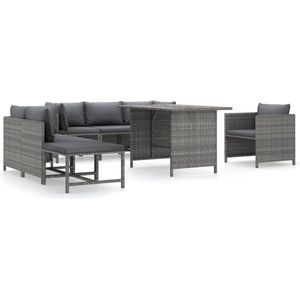 vidaXL 8-delige Loungeset met kussens poly rattan grijs