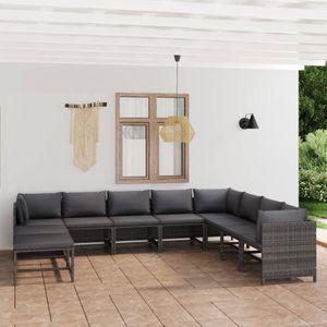 Vidaxl - 11-tlg. Garten-Lounge-Set mit Kissen Poly Rattan Grau